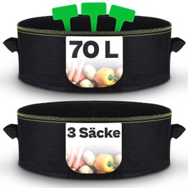 3 Raised Bed Plant Bags Large 70 L Made of Non-Woven Fabric Diameter 60 cm - With Plant Stakes for Labelling - For Flowers and Herbs