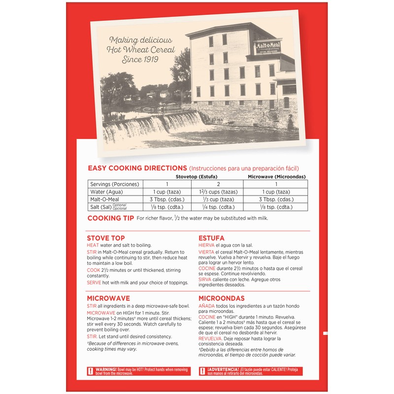 Malt-o-Meal Hot Wheat Cereal, Original Flavor, Quick Cook Breakfast, 36