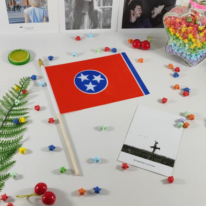 QQSD Tennessee Small Flag Stick Mini Hand Held Flags -