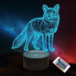 FXUSLGT 3D Fox Night Light 16 Color Change LED Remote Control Table Desk Lamp Acrylic Flat ABS Base USB Charger Home Decoration Toy Birthday Xmas Kid Children Gift
