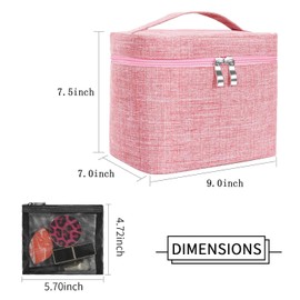 Large Makeup Bag Travel Makeup Cosmetic Bag Case Organizer Makeup Pouch with Mesh Bag Makeup Brush Holder Bag Toiletry Bags for Women - Pink