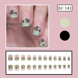 St. Patrick's Day Press on Nails Short Square Shaped Glossy Full Cover Acrylic Short Square False Nails with Clover Designs Artificial Square Fake Nails Glue ons Fingernails for Women Girls(DJ141)