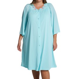 Shadowline (77280) Short Robe with Flower Petal Embroidery, Seafoam, 3X