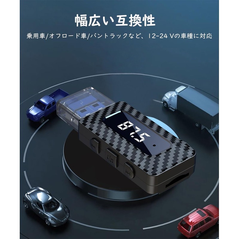 Car FM Transmitter, Bluetooth 5.2, USB Port, SD Card Support,