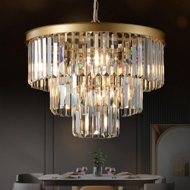 MERINEA Gold Crystal Chandeliers Modern Round 20" Chandelier 7 Lights Ceiling Pendant Light Fixture Luxury 3-Tier K9 Crystal Lighting for Living Room Dining Room Bedroom Kitchen Foyer