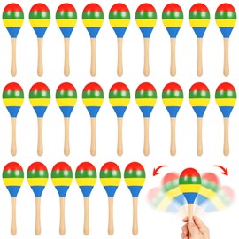 24 PCS Maracas for Adults - 7.9 Inches Multi-Colored Wooden Maracas, Lightweight Design Noisemaker Musical Fun Party Favor for Adult Mexican Party Props Birthday Carnival