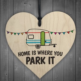 RED OCEAN Home Is Where You Park It Novelty Wooden Heart Plaque Caravan Hanging Gift Sign