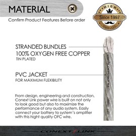 Conext Link 20 FT 2 AWG GA Full Gauge Battery Power Cable Ground Wire Clear Silver OFC Copper （10077）