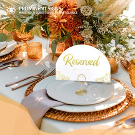 12 Pieces Elegant Reserved Signs For Wedding - Reserved Table Signs, Reserved Seating Signs, Double sided gold foil reserved card with bracket -Perfect for Wedding Events (Half circle white)