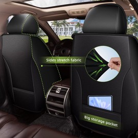 AOMSAZTO Car Seat Covers Front Set Fit for Ford Flex 2011-2019 Faux Leather Waterproof Seat Covers Automotive Seat Cushion Protector(2 Seats, Black&Grey)