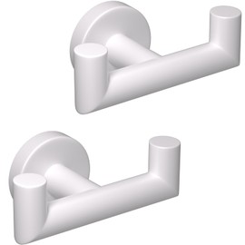 QNIIAED 2 Pcs Double Door Hooks，Bathroom Towel Hooks Screw in SUS 304 Stainless Steel Heavy Duty Robe Coat Hooks Wall Mounted for Bedroom or Kitchen(White)