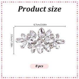 FREEBLOSS 8Pcs Rhinestone Applique Silver Sew On Appliques Rhinestone Patches Crystal Applique Sequin Embellishments for Bridal Wedding Clothing 6.7x3.5cm/2.64x1.38inch
