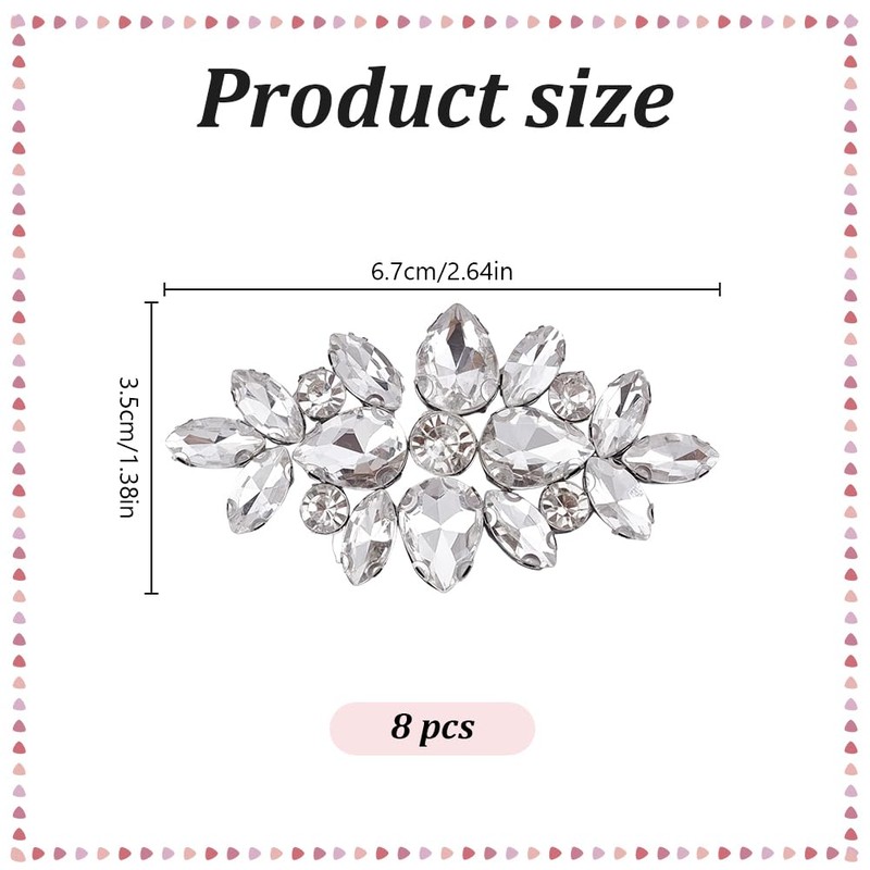 FREEBLOSS 8Pcs Rhinestone Applique Silver Sew On Appliques Rhinestone Patches