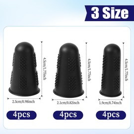 Rubber Fingers Tips, 12 Pcs Black Silicone Finger Tip Protectors 3 Size Reusable Fingers Covers Finger Grips for Sorting Paper Ironing Sewing