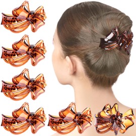 RC ROCHE ORNAMENT 6 Pcs Womens Cute Ribbon Bow Stylish Ponytail Maker Plastic Clips Premium Quality Girls Beauty Accessory Hair Décor Strong Hold Clamps Barrettes, Medium Brown