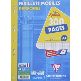Clairefontaine 17551C Pack of 300 Ring Binder Inserts, DIN A4, 21 x 29.7 cm, French Ruling, 90 g, 1 Pack