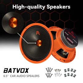 GRTSKY MX65P1 Loudspeaker 6.5 Inch Midrange 200 Watts 4 Ohms Orange Dust Cap, Premium Quality Audio Door Speakers for Car or Truck Stereo Sound System, Orange (2 Speakers)