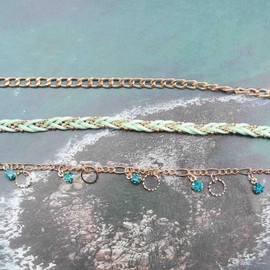 Cimenexe Bohemian Layered Tassel Crystal Anklet Gold Karma Circle Ankle Bracelet Woven Rope Anklets Adjustable Wax Anklets Summer Beach Foot Chain Jewelry for Women and Girls 3Pcs