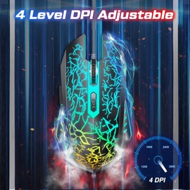 VersionTech Gaming Mouse, 4 DPI Settings Up to 3600 DPI, Light Up RGB Ergonomic Optical Gaming Mice for Laptop/mac, Computer Wired USB Mouse, 7 Colors LED Backlight, 6 Programmable Buttons-Black