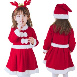 IOZO Santa Costume, Set of 3, Santa Cosplay, Kids, Santa Clothing, Christmas Cosplay, Children, Girls, Dress, Santa Cosplay, Costume, Hat, Headband, Event, Cultural Festival (51.2 inches (130 cm)