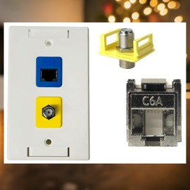 R.J. Enterprises®- RJ-EC-02 Ethernet Coax Wall Plate, Cat6A Shielded Keystone Jack (White, Blue, Yellow, 5pc ($4 Each))
