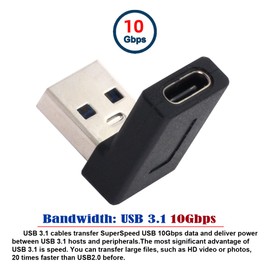 Cablecc USB-C tipo C hembra de 90 grados en ángulo a USB 3.0 A macho adaptador de datos para computadora portátil de computadora