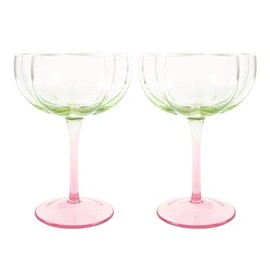 Lilly Pulitzer Unique Ridged Cocktail Glasses, Multicolor Glassware for Serving Drinks, Set of 2, Jade Lime/Pink Muse Ombre