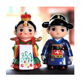 ECSD Korean Traditional Folk Decorations Figurine - Wedding Bride and Broom 3in Korean Hanbok Handicraft Product Collectible Figurine