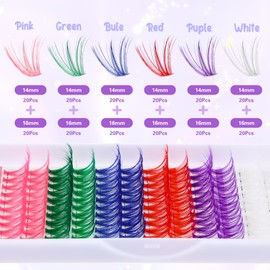 HJZHII 120Pcs Colored Lash Clusters, Mixed 6 Colors 14mm 16mm DIY Eyelash Extension False D Curl Colorful Individual Lashes Reusable Fluffy Lash for Women Girls