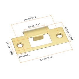sourcing map Door Strike Plate, 70mm x 40.3mm 304 Stainless Steel Latch Deadbolt Strike Plate for Door Frame Door Jamb, Gold