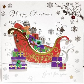 Talking Pictures - (Pack of 4) Luxurious Christmas Cards - Sleigh full of Gifts