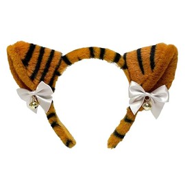Diadema de tigre de felpa con bonito lazo, diadema de orejas de tigre para Halloween cosplay de tigre, accesorios de disfraz de tigre, naranja, Naranja, Talla única