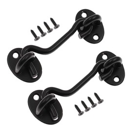 Jiozermi 2pcs 3" Privacy Hook and Eye Latch, Stainless Steel Barn Door Lock, Heavy Duty Solid Thicken Barn Door Latch with Mounting Screws, Easy Lock for Wooden Gate & Window - Black