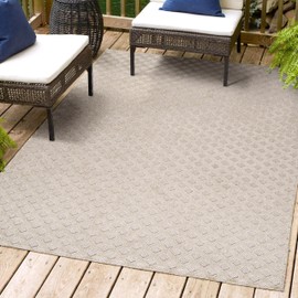 JONATHAN Y SBH101A-8 Rabat High-Low Pile Mini-Diamond Trellis Indoor Outdoor Area-Rug Bohemian Easy-Cleaning High Traffic Bedroom Kitchen Backyard Patio Porch Non Shedding, 8 ft x 10 ft, Beige