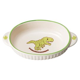 Banko Ware 18401 Tableware, Children, Oven-safe, Dinosaur, Dishwasher-Safe, Oval Dish, Diameter Approx. 7.5 x 4.5 inches (19 x 11.5 cm), Tyrannosaurus, Green, Made in Japan