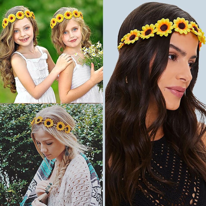 Women's Bohemian Sunflower Headband 60s Hippie Band Daisy Hairband Floral