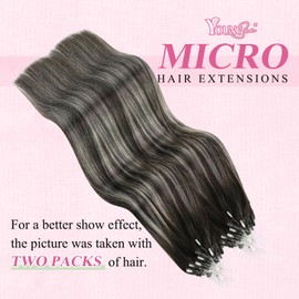 YoungSee Microbead Hair Extensions Ombre Black Microlink Hair Extensions Black Ombre Silver Microloop Hair Extensions Real Human Hair Balayage Micro Extensions Add Length 18In 50s/50g