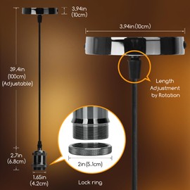 Aigostar Chrome Pendant Light Fitting, Black Pendant Light Fitting with E27 Lamp Holder, Chrome Ceiling Rose Light Pendant Fitting, 2 Pack