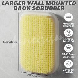 Wall Mounted Back Scrubber, Large Exfoliating Brush with Self Adhesive Hook for Shower Bathing Scrub Brush Back Brush & Body Scrubber - Shower Accessories 7.9 x 11.9 inches