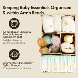 Diaper Caddy Organizer 2 Pack, Nursery Storage Bin& Car Organizer for Diapers& Baby Wipes, Stylish Portable Felt Baby Essentials Organizer, Handle& Removable Dividers, Ideal Baby Shower Gifts- Brown