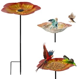 Dokpav 1 PCS Flower Bird Bath for Garden, 9.4 Inch Outdoor Bird Bath with 19.3 Inch Metal Stake, Freestanding Bird Bath/Bird Feeders Bowl for Outdoor Garden Backyard Patio Yard Lawn Decor