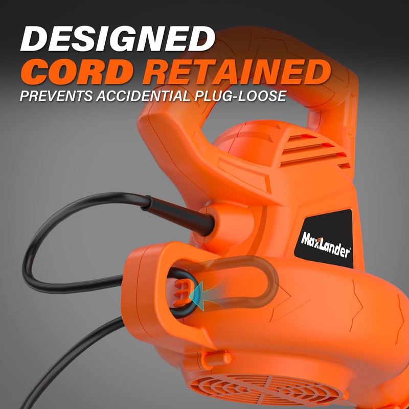 MAXLANDER Leaf Blower Corded, 7-AMP 350CFM/155MPH Electric Leaf Blower, Lightweight