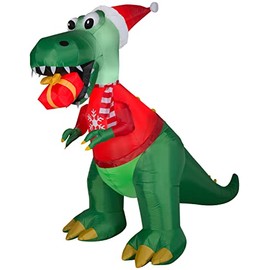 8.5' Gemmy Airblown Inflatable Christmas T-Rex Dinosaur w/Gift