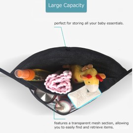 Compact Universal Stroller Organizer - Slim Foldable Stroller Bag with Large Capacity, Water-Resistant Linen Fabric, Mesh Design, and Easy Installation for Baby Essentials