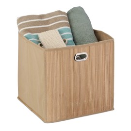 Relaxdays Storage Basket Bamboo Bathroom Basket Square Fabric Shelf Basket Tall H x W x D 31 x D 31 cm Foldable, Natural