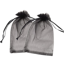 HugeDE 100 Pcs 17 x 23cm Organza Drawstring Bags Large Mesh Gift Pouches Jewelry Storage Sheer Bag Wedding Candy Pouch Party Favor Treat Bags Black