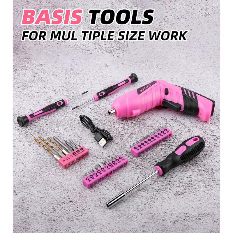 DIFFLIFE Pink Tool Set for Women, 126-Piece Lady's Power Screwdriver