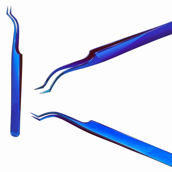Libeauty - Juego de 2 pinzas de pestañas de alta precisión para pestañas individuales y 3D-10D, color azul