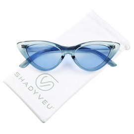 ShadyVEU Slim Small Exaggerated Cat Eye Sunglasses Clear Translucent Candy Color Tinted Lens Shades (Bold Blue, 155)