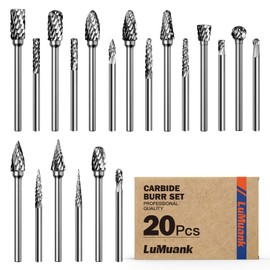 20Pcs Carbide Burr Bits for Dremel Tool Accessories, 1/8" Shank Rotary Tool Bits Compatible with Milwaukee, Die Grinder Bits for Metal Aluminum Stone Steel Plastic Carving Cutting Grinding